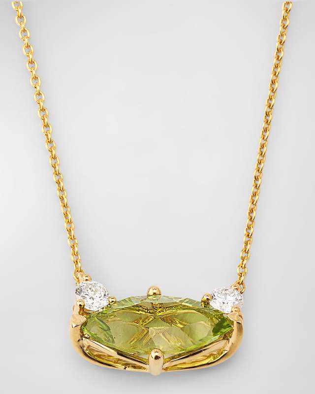 18K Yellow Gold Marquise Peridot and Diamond Necklace